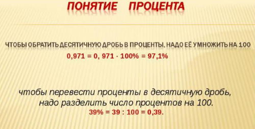 Перевести проценты в десятичные дроби и дроби в проценты.