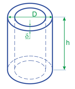 Объём полого цилиндра по толщине стенки и наружному диаметру